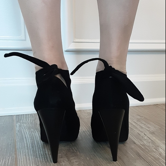 Black suede peep toe bootie **SOLD ON MERCARI** - Picture 8 of 8